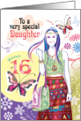 Daughter, 16th Birthday - Hippy Teen with Flowers and Butterflies card