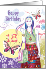 18th Birthday - Hippy Teenage Girl with Flowers and Butterflies card