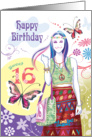 16th Birthday - Hippy Festival Style, Teenage Girl with Flowers card