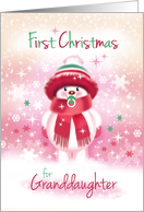 First Christmas Granddaughter - Cute Snow Baby sucking Pacifier. card