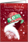 December Birthday, Daughter - Pretty Silhouetted Girl in Red Hat. card