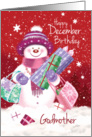 December Birthday, Godmother - Sweet Snow Woman Christmas Shopping card