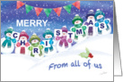 Christmas, From All Of Us - The Word Christmas Held By Snowmen card