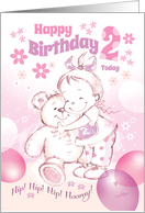 Birthday, Age 2, Girl - Cute Baby Girl Hugs Teddy card