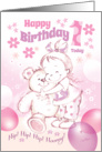 1st Birthday, Baby Girl - Cute Baby Girl Cuddles Her Teddy card