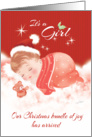 Announcement, Baby Girl, Born at Christmas Time - Baby on Clouds card