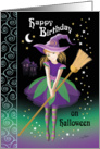 Halloween Birthday Girl - Pretty Tween Witch with Broom card