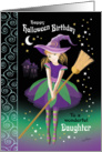Halloween Birthday Daughter - Pretty Tween Witch with Broom card