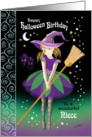 Halloween Birthday Niece - Pretty Tween Witch with Broom card