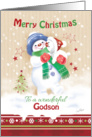 Christmas for Godson - Cute Snow Boy Hugging his Snow Puppy card