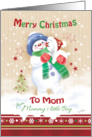 Christmas To Mom, From Young Son - Snow Boy Hugging Snow Puppy card