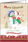 Christmas For Grandparents - Blue Snow Child Hugging Snow Puppy card