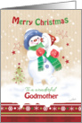 Christmas, Godmother - Blue Snow Child Hugs Snow Puppy card