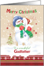 Christmas, Godfather - Blue Snow Child Hugs Snow Puppy card