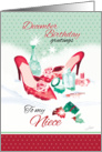 December, Birthday, Niece - Red Ladies Shoes with Perfume in Snow card