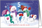 Age 5 Birthday, Christmas Eve-Snow Babes & Snow Puppy spot Santa card