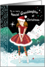 Granddaughter, Christmas-Tween Girl Skating in Magical Snow Scene card