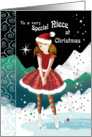 Niece, Christmas-Tween Girl Skating in Magical Snow Scene card