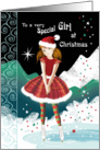 Special Girl, Christmas-Tween Girl Skating in Magical Snow Scene card