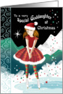 Goddaughter, Christmas-Tween Girl Skating in Magical Snow Scene card