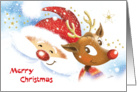 Merry Christmas - Cute Reindeer & Santa Smiling at Each Other card