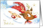 From Both of Us, - Cute Reindeer & Santa Smiling at Each Other card