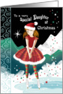 Daughter, Christmas-Young Girl on Skates in Magical Snow Scene card