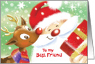 Best Friend, Christmas - Cute Reindeer & Santa with Present card