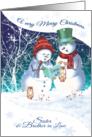 Christmas, to Sister & Brother in Law. Carol Singing Snowman & woman card