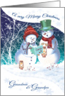 Christmas, for Grandma & Grandpa. Carol Singing Snowman & woman card
