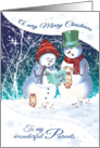 Christmas, for Parents. Carol Singing Snowman & woman card