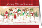 Christmas, 7 Vintage Style Snowmen & Snowwomen Carol Singing card