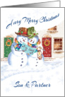 Gay, Christmas, to Son & Partner. 2 Carol Singing Snowman card