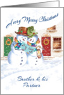 Gay, Christmas, to Brother & Partner. 2 Carol Singing Snowman card