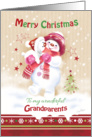 Christmas, For Grandparents. Cute Snow Girl Hugs her Snow Puppy card