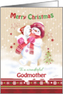 Christmas, For Godmother. Cute Snow Girl Hugs her Snow Puppy card