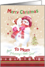 Christmas, Mom. Cute Snow Girl Hugs her Snow Puppy card