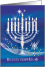 Business Hanukkah. Elegant White Glass-effect, 9 Branched Menorah card