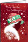 Christmas, Goddaughter - Girl in Trendy Red Hat card