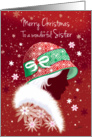 Christmas, Sister - Girl in Trendy Red Hat card