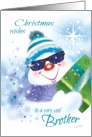 Christmas, Brother - Cool Snowman in Sunglasses with Present card