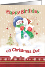 Birthday, Christmas Eve, Blue - Snow Child carrying Snow Puppy card