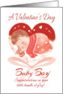 Valentine’s Day, Baby Boy - Heart with Cute Baby Asleep inside card