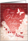 Valentine’s Day, Husband - Large Red Heart, Cream Flowers, Words card