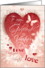 Valentine’s Day, Girlfriend - Large Red Heart, Cream Flowers, Words card