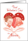 1st Valentine’s Day, Niece - Heart with Cute Baby Asleep inside card