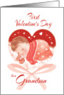 1st Valentine’s Day, Grandson - Heart with Cute Baby Asleep inside card