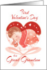 1st Valentine’s Day, Great Grandson - Heart with Baby Asleep inside card