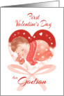 1st Valentine’s Day, Godson - Heart with Cute Baby Asleep inside card