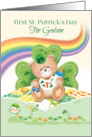 1st St. Patrick’s Day, Godson -Teddy Sitting by Shamrock card